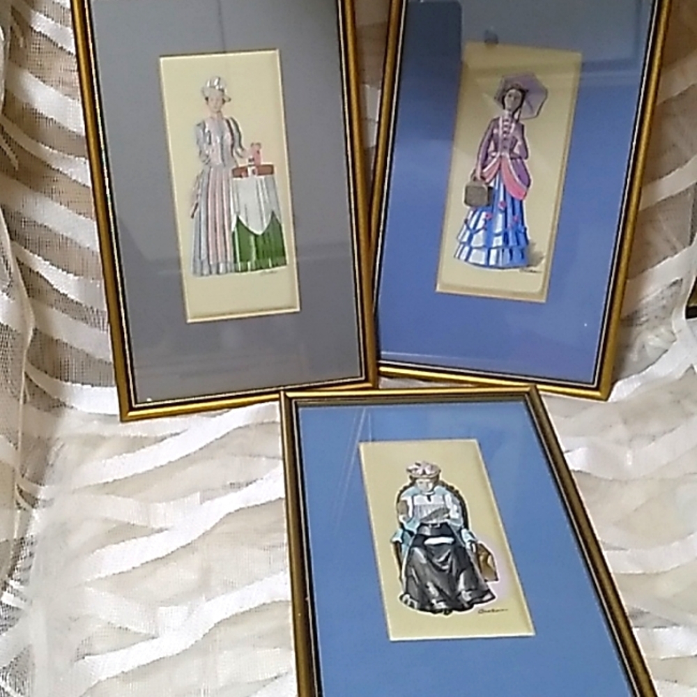 3-VINTAGE Silk & Rayon Loom Woven Pictures